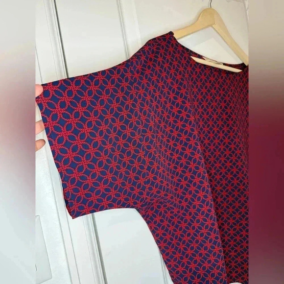 Michael Kors Blouse Size 1X  Blue Red Rope Floral Tie Knot Short Sleeve - Picture 5 of 7